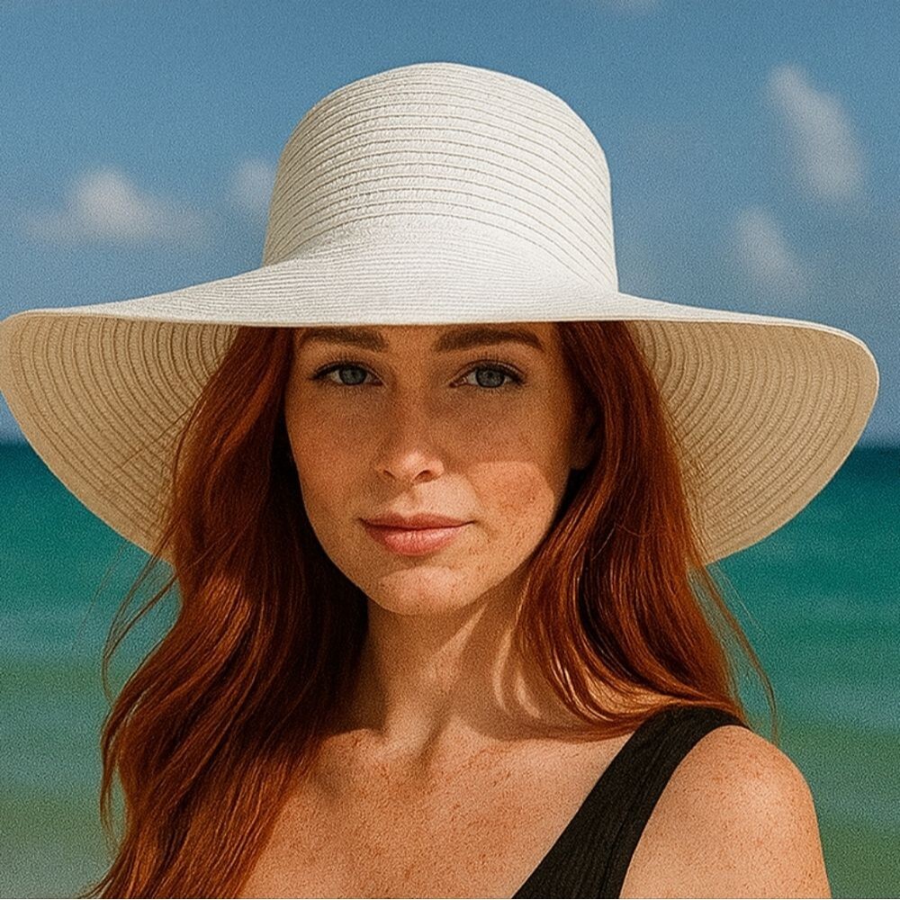 Scala Women Accessories White Collezione Big Brim Straw Hat 17x8.5 Beachy Pool
